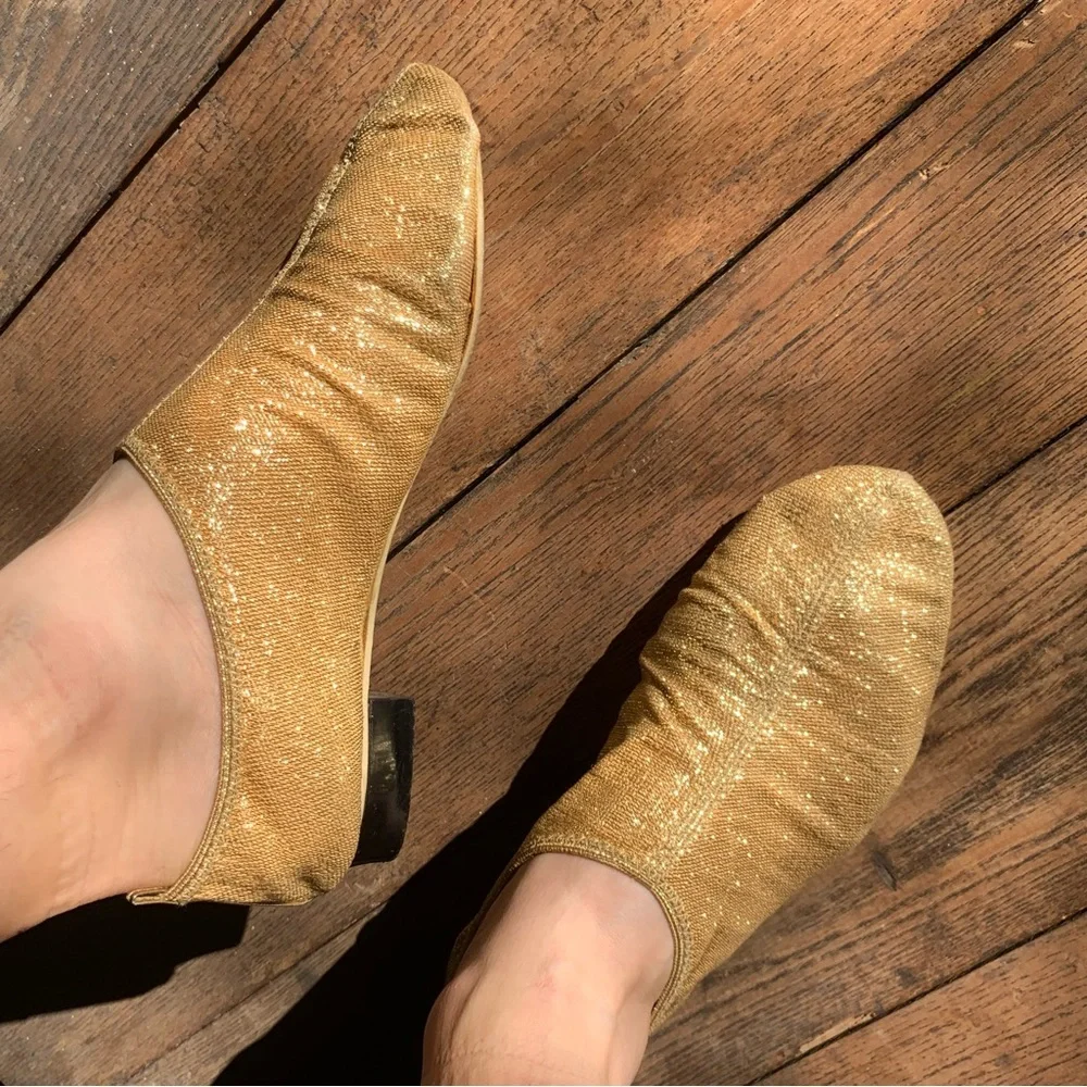 Vintage 60s gold lame lurex sparkling party ballet flats - Picture 4 of 9